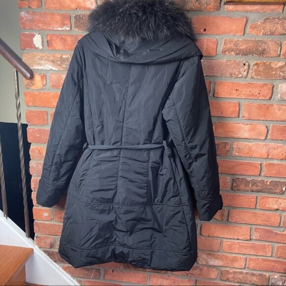 Danier Leather Puffer Nylon Coat Removable Fur Collar Zip Pockets Parka Jacket M - Picture 3 of 16